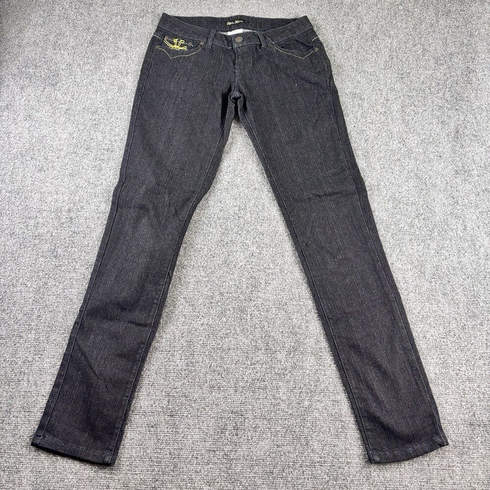 Beta House Jeans Womens 5 Skinny Low Rise Y2K Cross Embroidered Black Goth